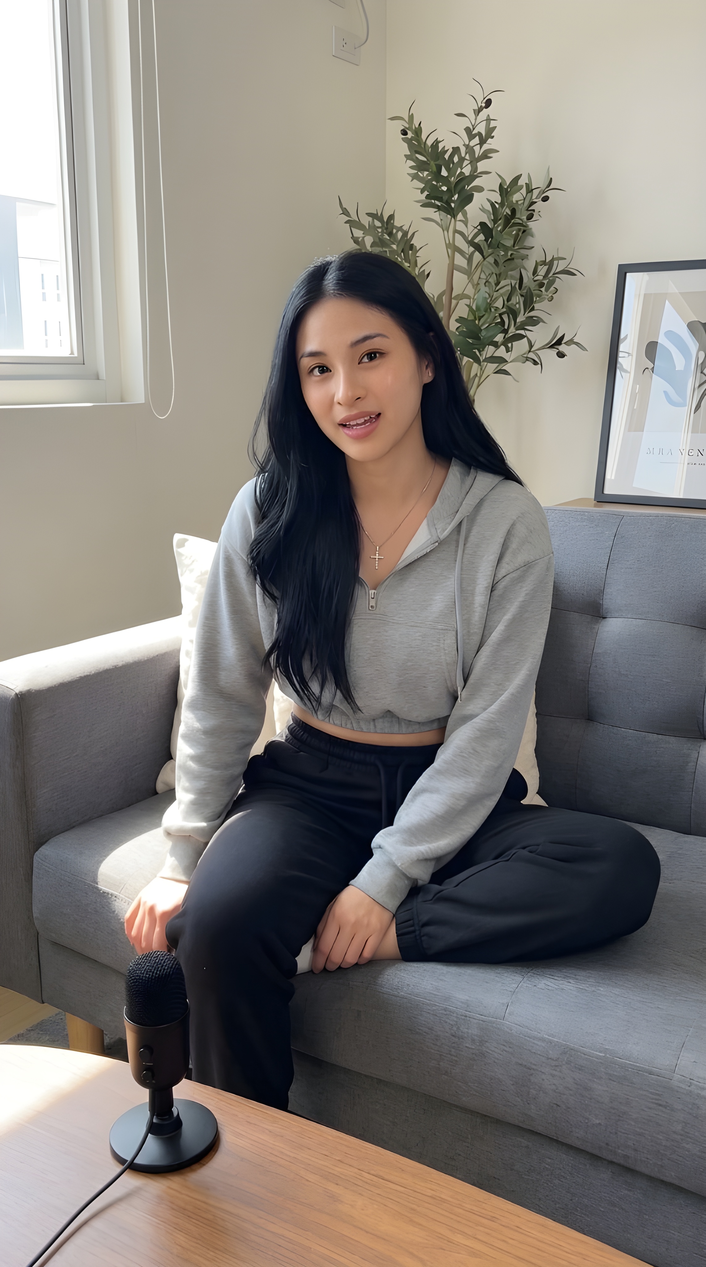 Luna Mei recording her AI podcast